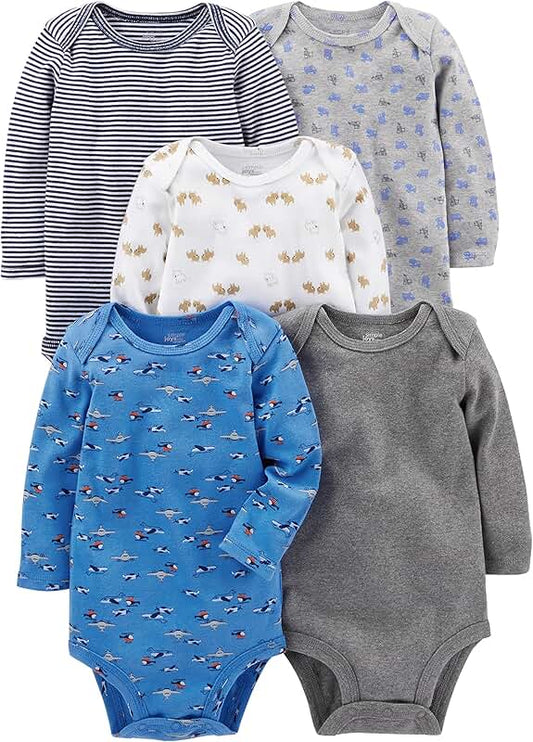 Set of five long-sleeve baby boys' bodysuits