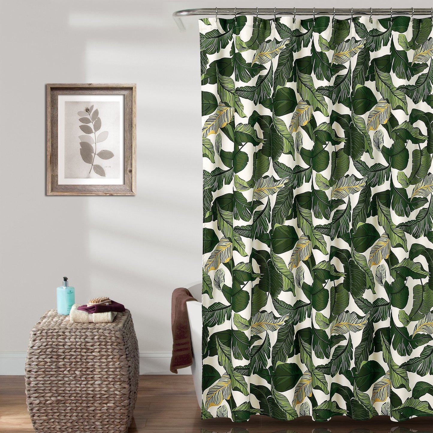 , Green Tropical Paradise Shower Curtain-Fabric Leaf Rainforest Island Print Design, 72" x 72"