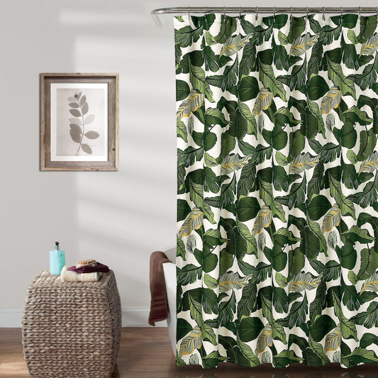 , Green Tropical Paradise Shower Curtain-Fabric Leaf Rainforest Island Print Design, 72" x 72"