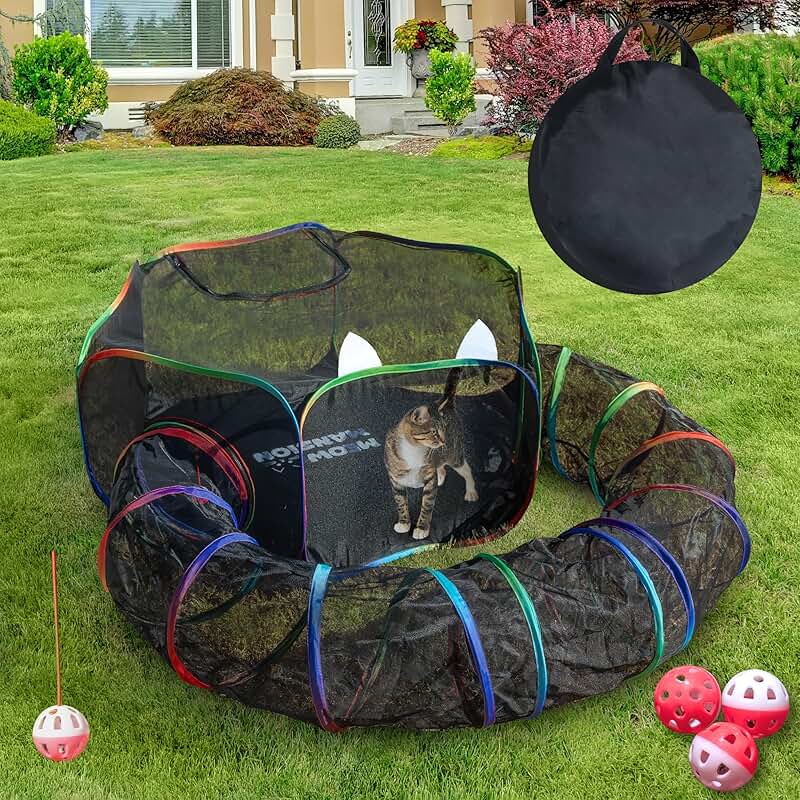 Outdoor Cat Play Tent with Interactive Toys