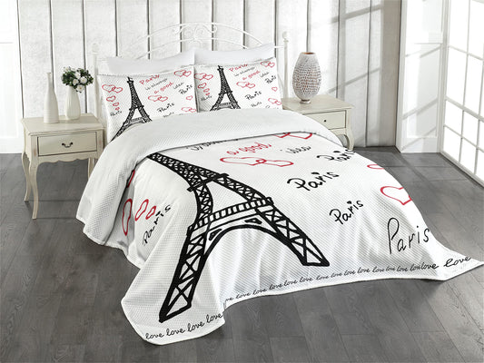 Eiffel Tower Bedspread, Eiffel Tower Paris is Always an Idea Tourism Locations Love, Decorative Quilted 2 Piece Coverlet Set with Pillow Sham, Twin Size, Red Black