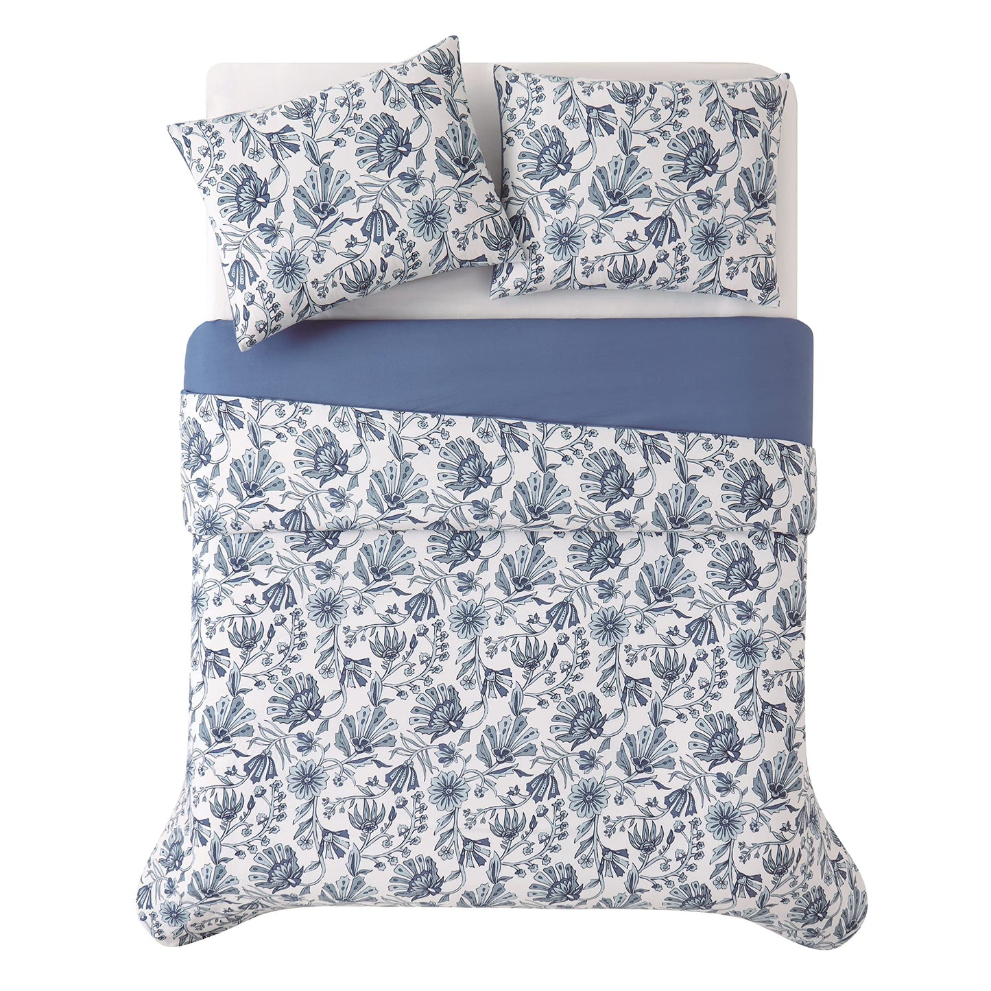 Amelia Floral, Full/Queen, White/Blue