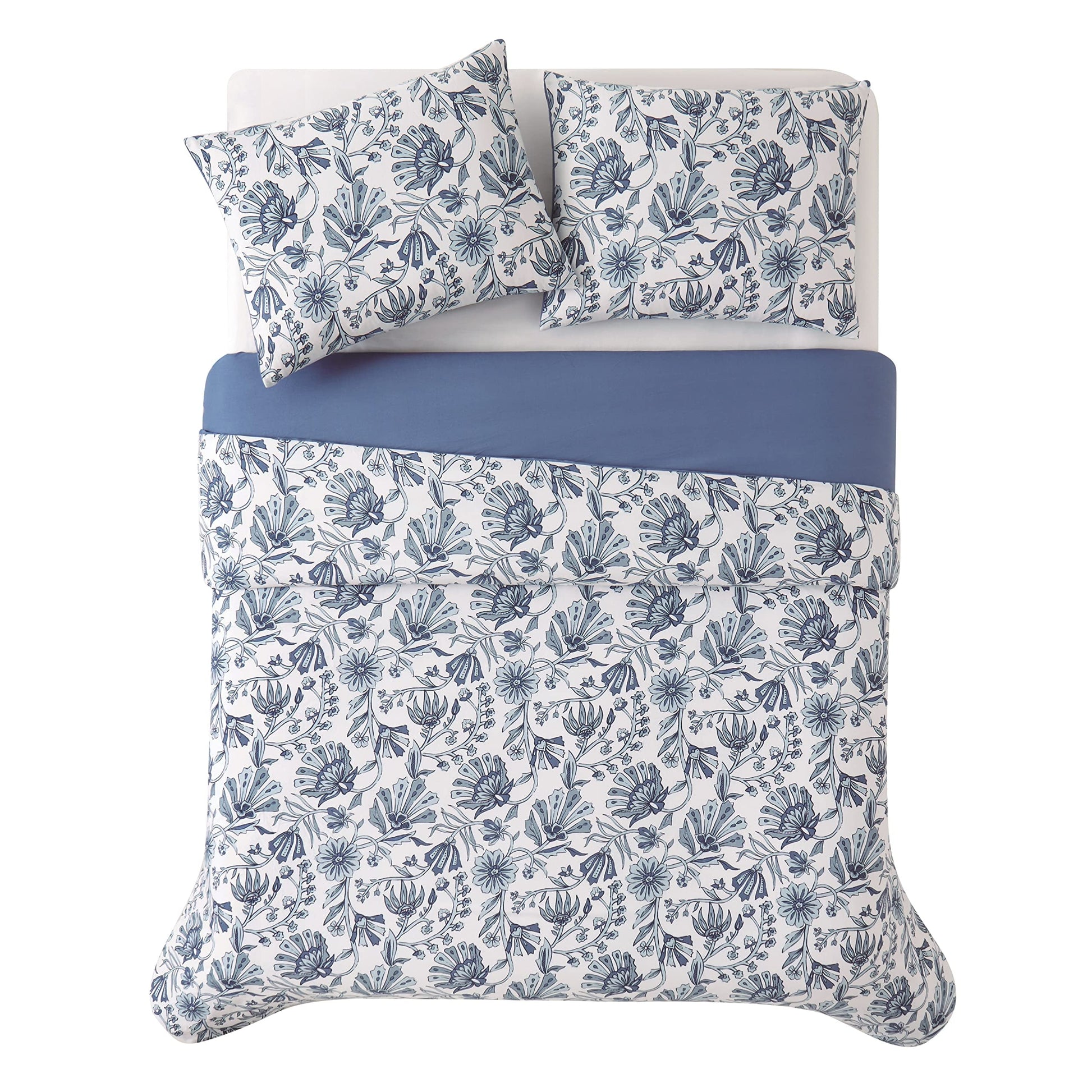Amelia Floral, Full/Queen, White/Blue