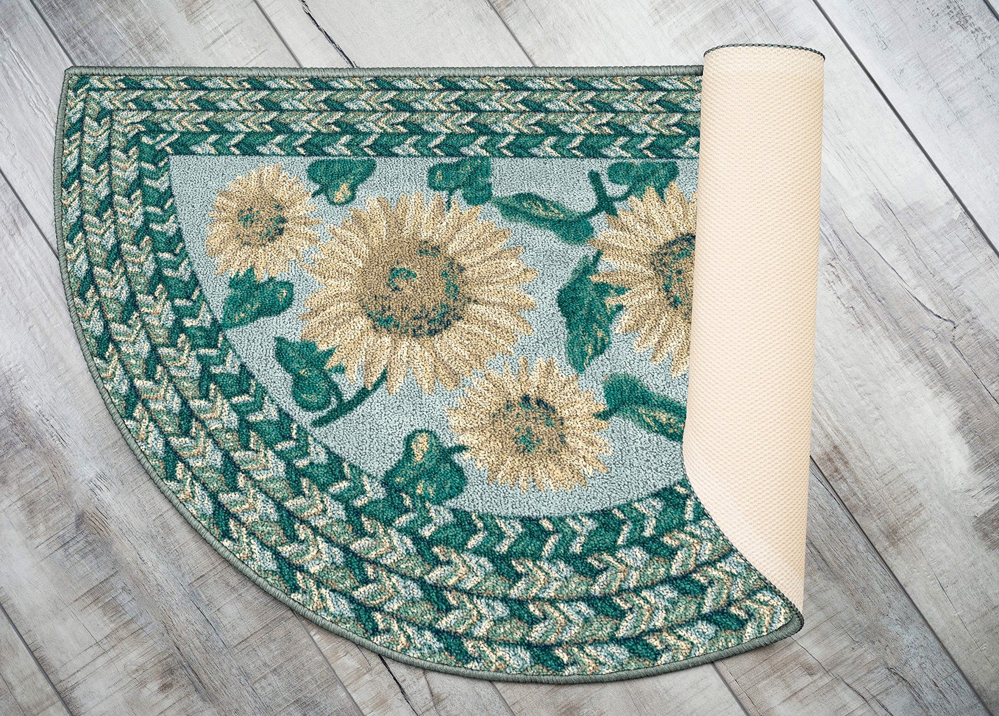 Sunflower Braid Printed Pattern R tic Floral Area Rug for Kitchen, Entryway, Bathroom Mat and Décor, 19" x 31", Seafoam