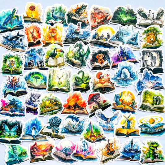 50 Fantasy Book Lover Stickers for Scrapbooks and Laptops