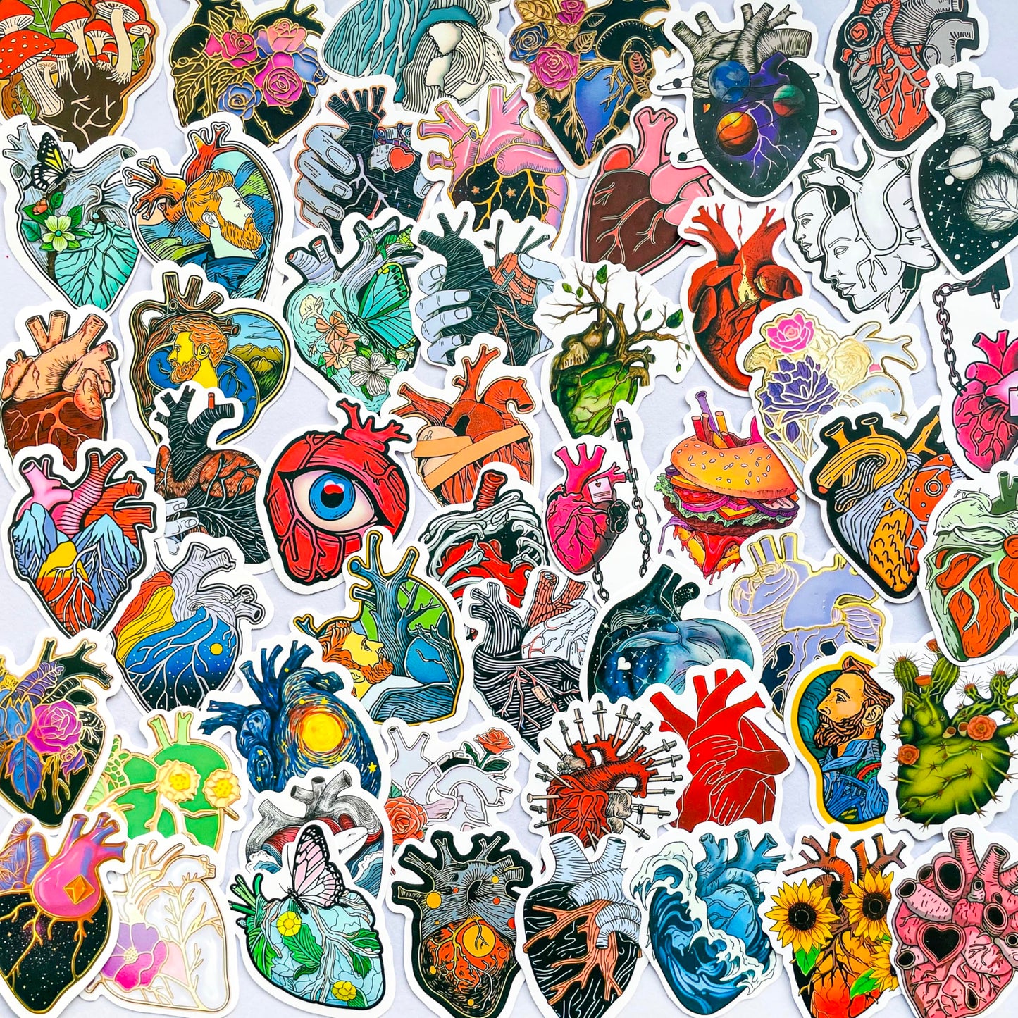 52Pcs Anatomical Heart Stickers for Water Bottles and Laptops