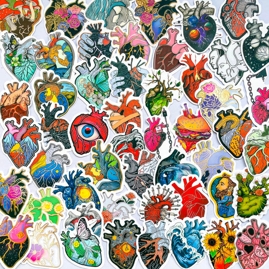 52Pcs Anatomical Heart Stickers for Water Bottles and Laptops