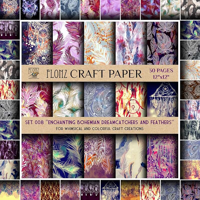 Bohemian Dreamcatchers and Feathers Scrapbook Paper