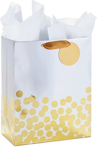 Large 13-inch Gold Dot Gift Bag with Tissue for Any Occasion