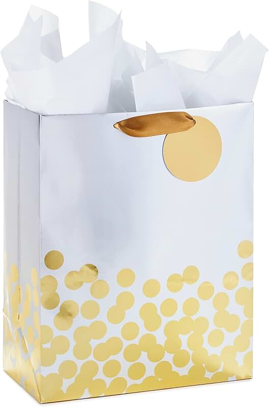 Large 13-inch Gold Dot Gift Bag with Tissue for Any Occasion