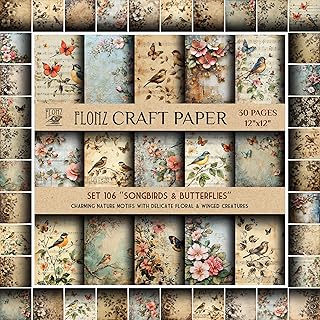 Scrapbook Paper with Songbirds and Butterflies Design
