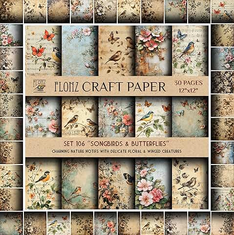 Scrapbook Paper with Songbirds and Butterflies Design