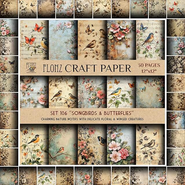 Scrapbook Paper with Songbirds and Butterflies Design