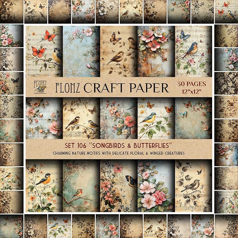 Scrapbook Paper with Songbirds and Butterflies Design
