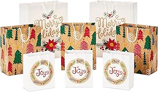 Set of 8 Recyclable Kraft Holiday Gift Bags