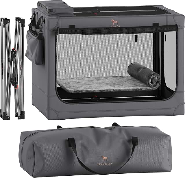 Large Collapsible Dog Crate with Mat and Storage