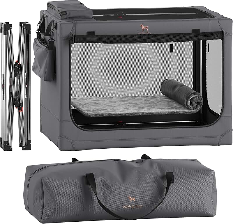 Large Collapsible Dog Crate with Mat and Storage