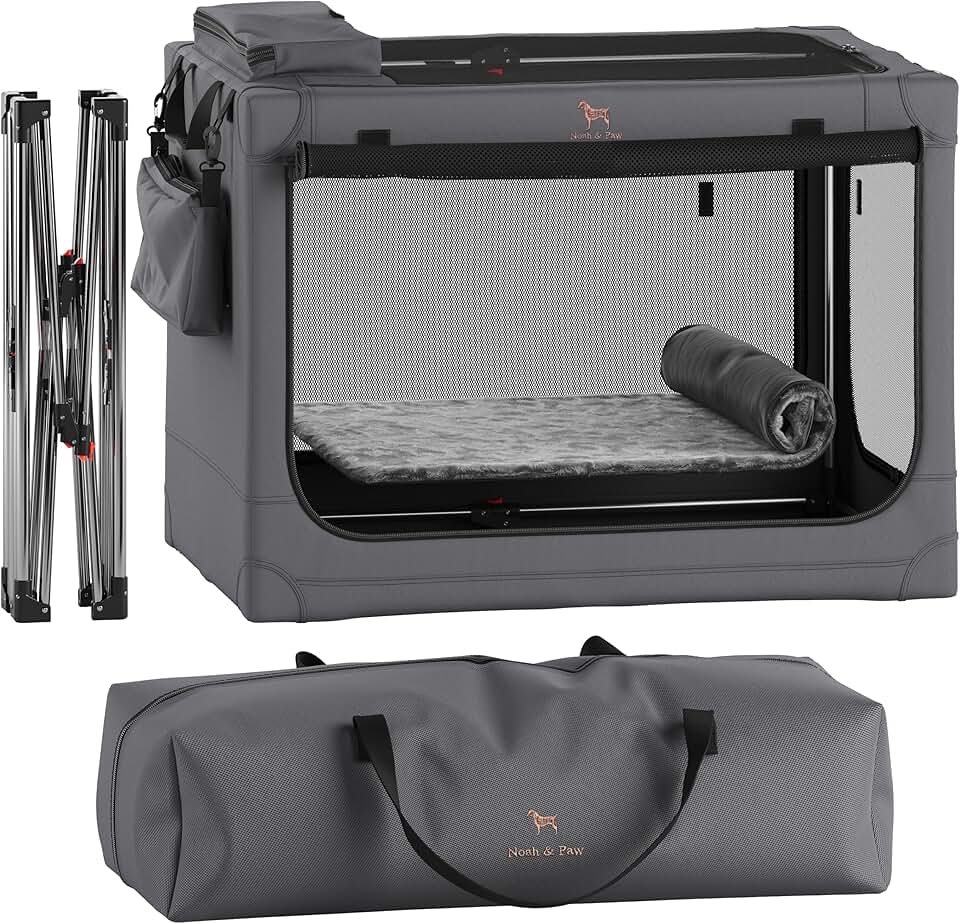 Large Collapsible Dog Crate with Mat and Storage
