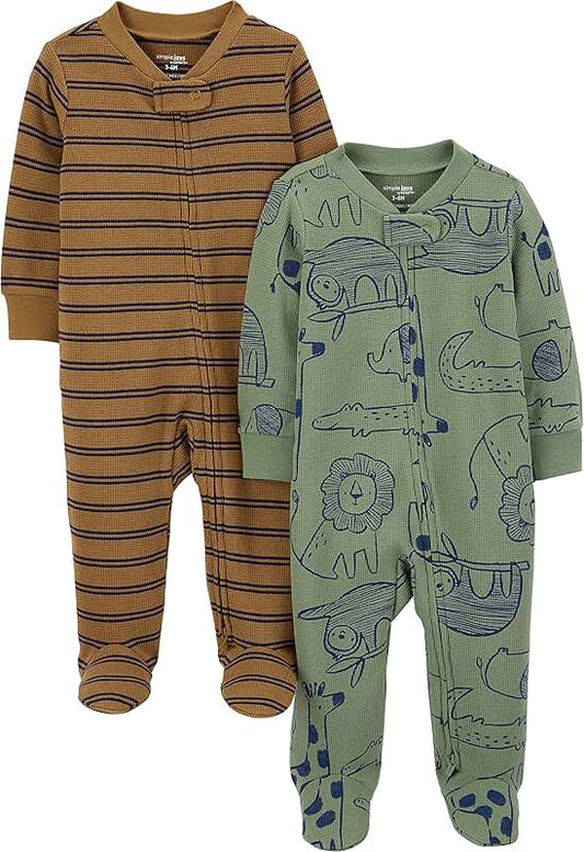 Baby boys' 2-pack zip-up cotton footed pajamas