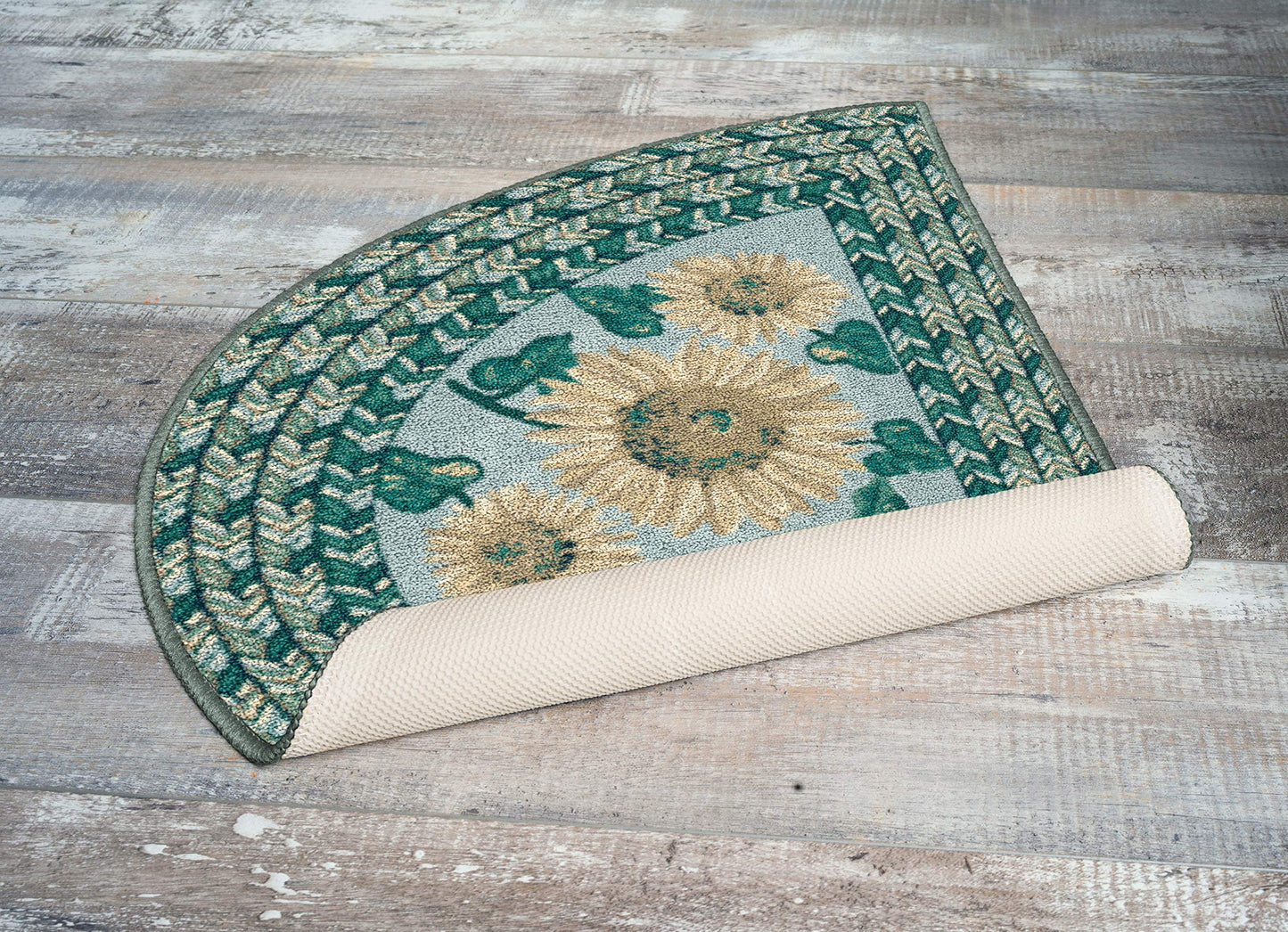 Sunflower Braid Printed Pattern R tic Floral Area Rug for Kitchen, Entryway, Bathroom Mat and Décor, 19" x 31", Seafoam