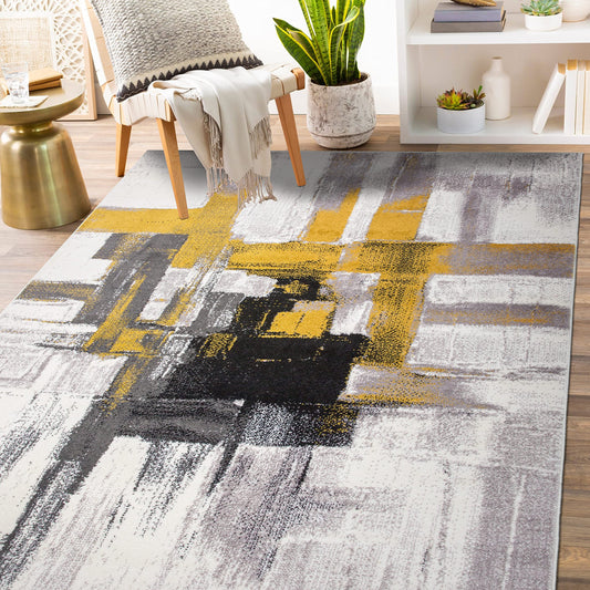 Cont rary Modern Abstract Area Rug 5' x 7' Gold