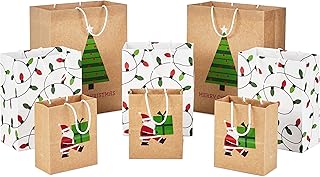 Set of 8 Recyclable Kraft Christmas Gift Bags for Kids