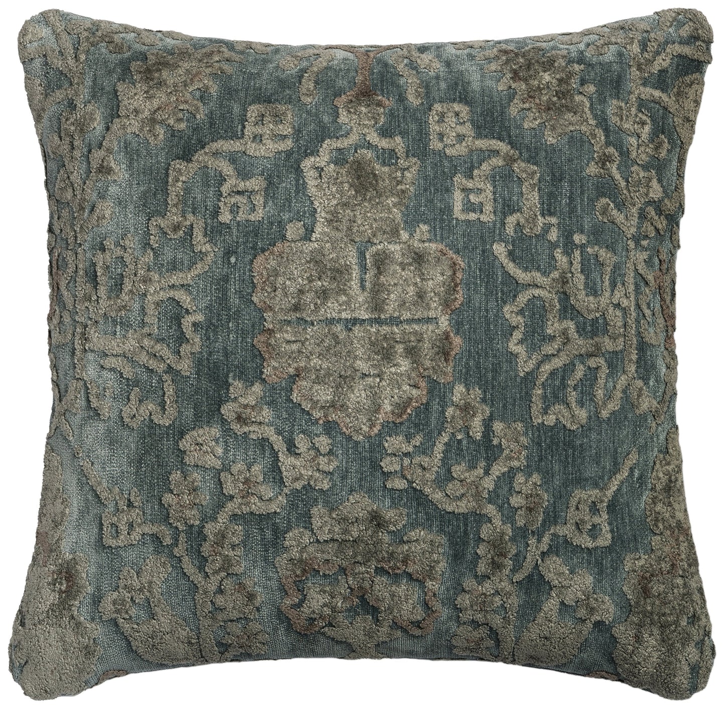 GPI15 DSETGPI15GYBBPIL3-Grey Decorative 100% Viscose Accent Pillow with Down Fill, 22" x 22" Cover w/Down, GREY/BLUE
