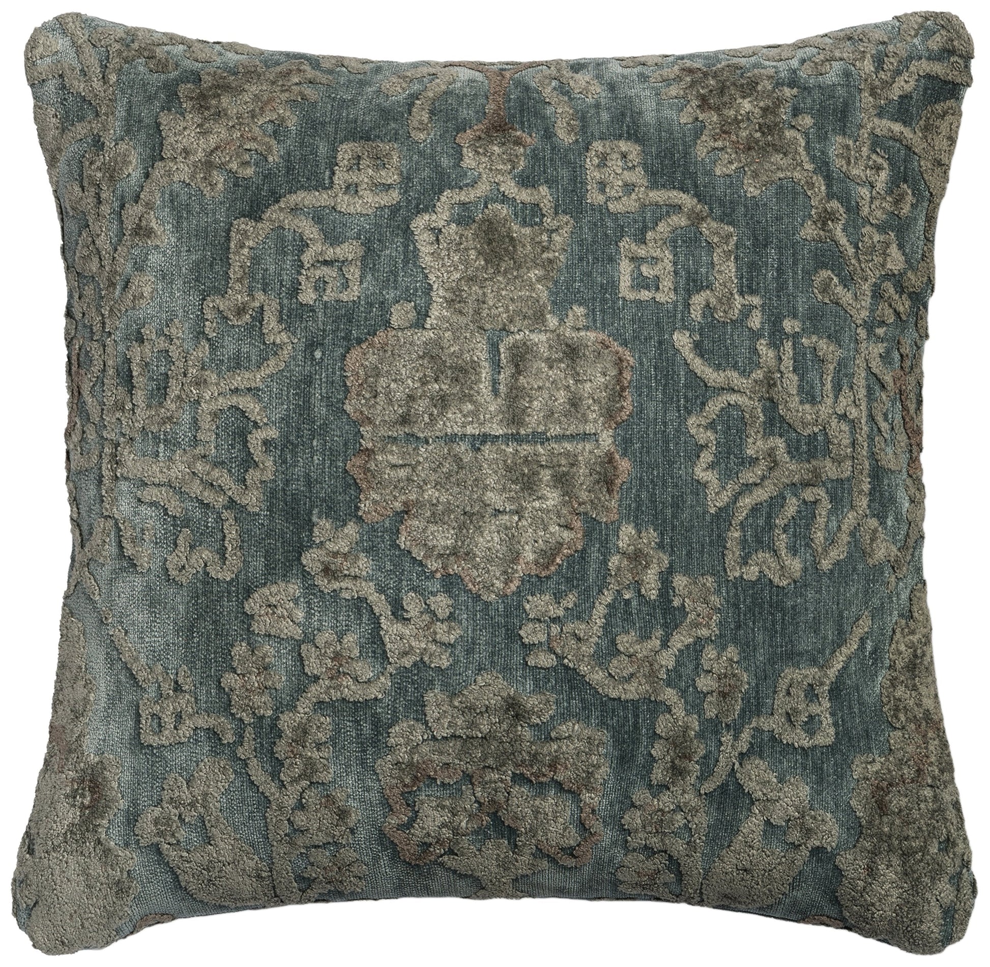 GPI15 DSETGPI15GYBBPIL3-Grey Decorative 100% Viscose Accent Pillow with Down Fill, 22" x 22" Cover w/Down, GREY/BLUE