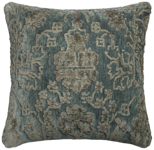 GPI15 DSETGPI15GYBBPIL3-Grey Decorative 100% Viscose Accent Pillow with Down Fill, 22" x 22" Cover w/Down, GREY/BLUE