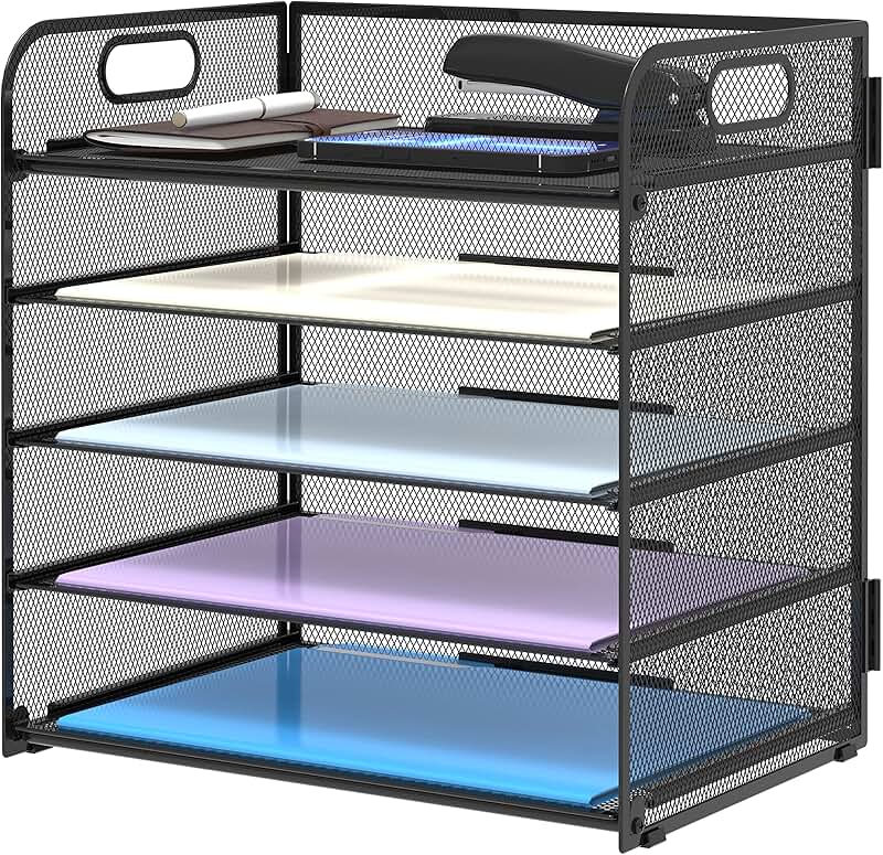 5-Tray Mesh Paper Organizer with Handle