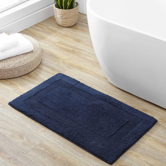 Home  Long Branch  Bath Rug-100% Cotton, Super Soft  Absorbent, Low-Linting  Reversible, 21 x 34, Navy