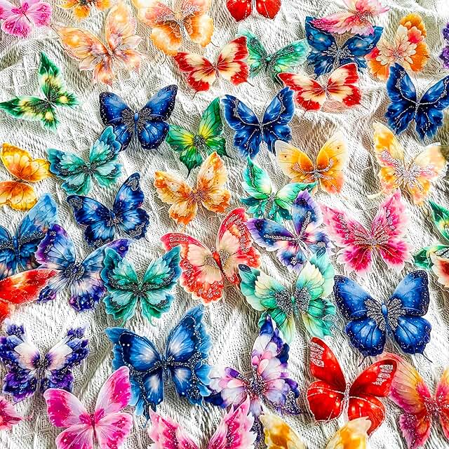 120 Silver Glitter Butterfly Stickers Pack in 6 Colors