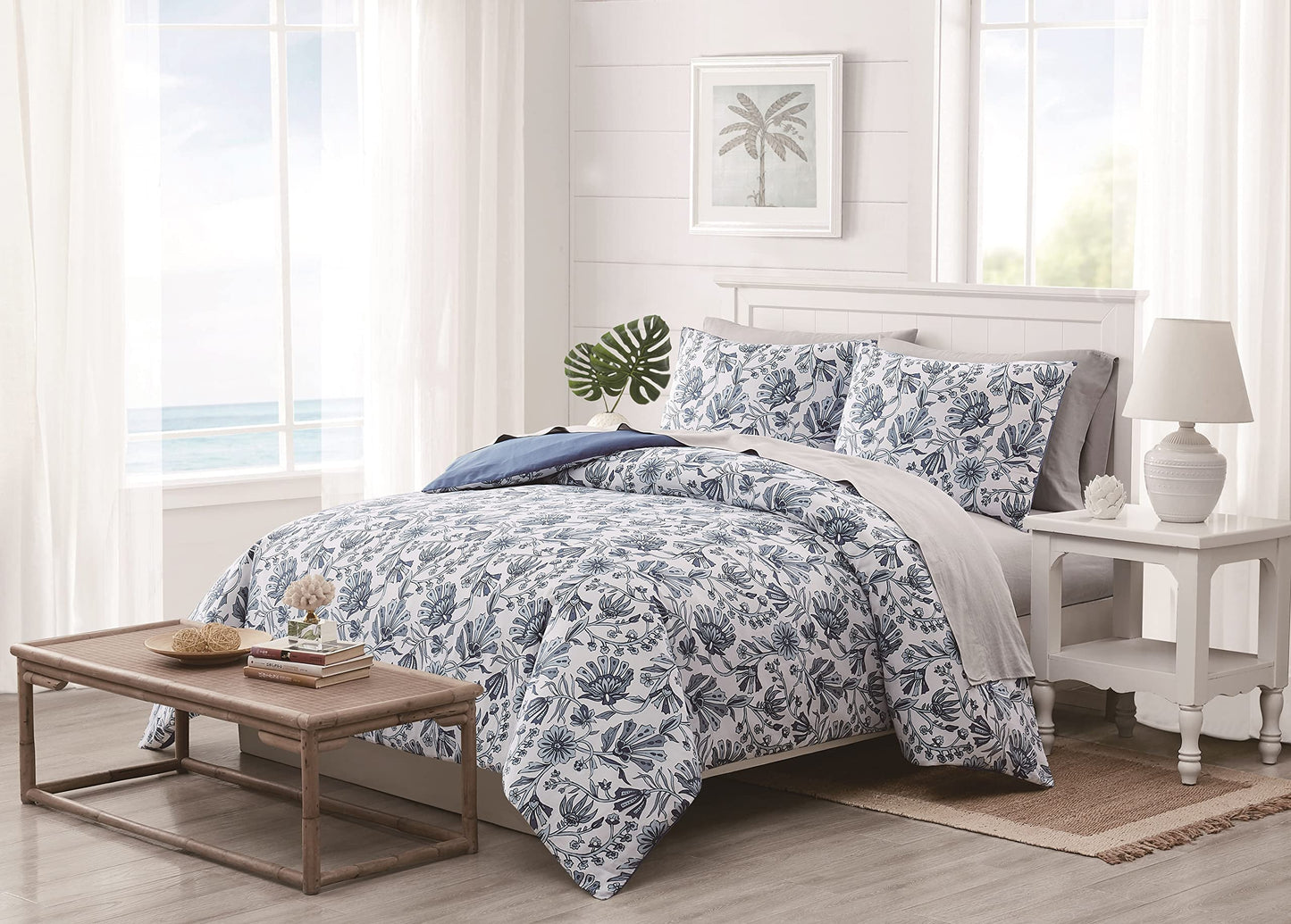 Amelia Floral, Full/Queen, White/Blue