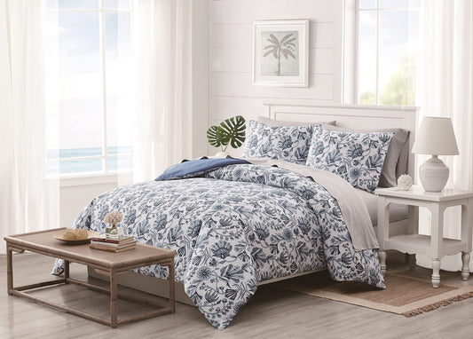 Amelia Floral, Full/Queen, White/Blue