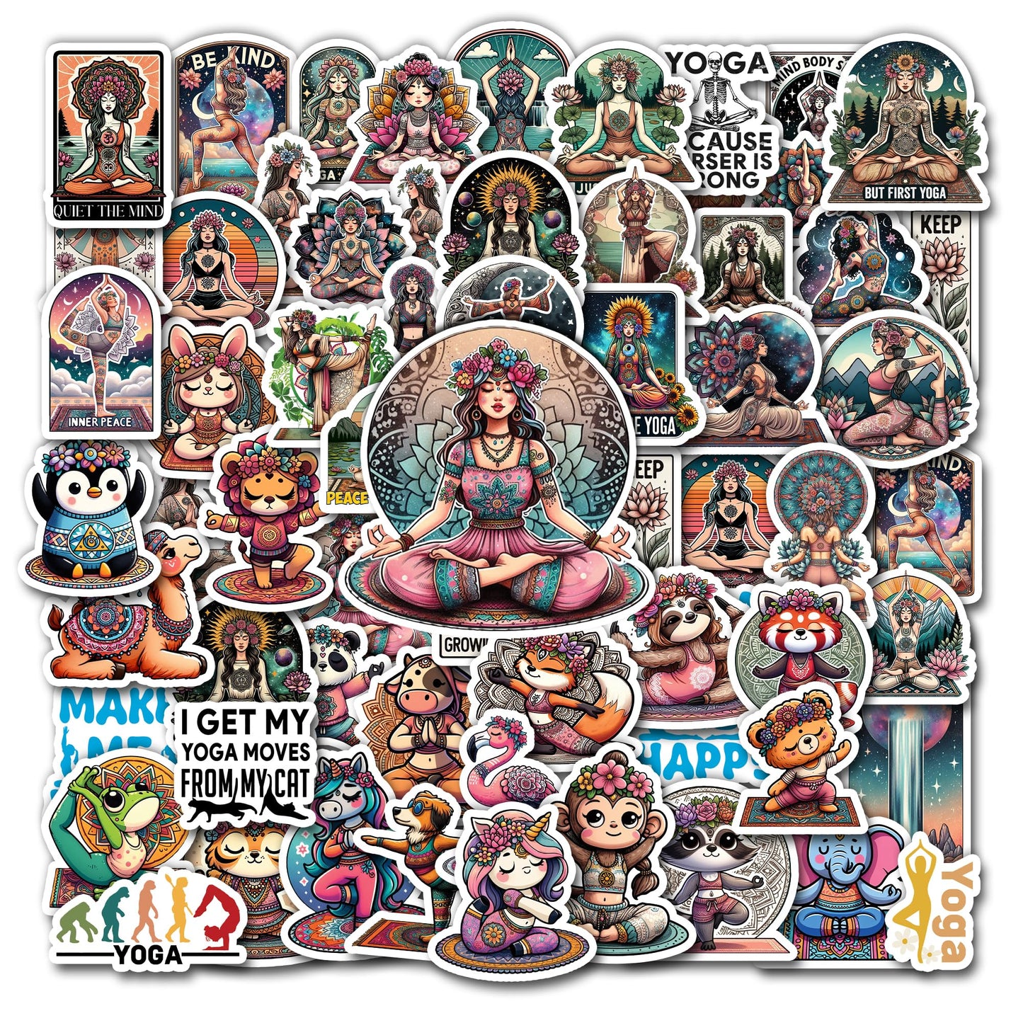 Set of 50 Waterproof Yoga Stickers for Decor