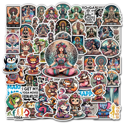 Set of 50 Waterproof Yoga Stickers for Decor
