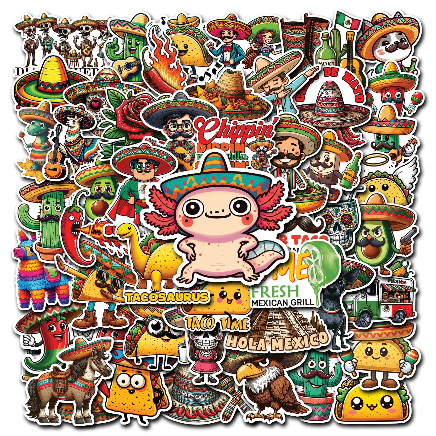 50 Mexican Fiesta Food Stickers for Decor and Gifts