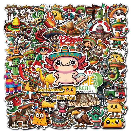 50 Mexican Fiesta Food Stickers for Decor and Gifts