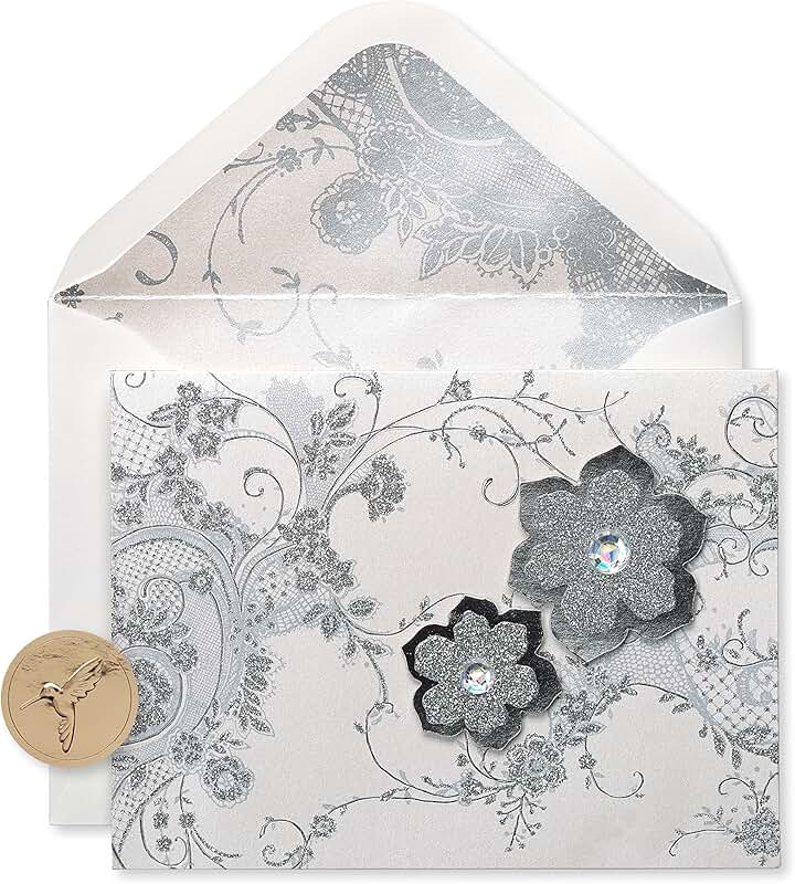 Set of 8 lace and flower blank cards with envelopes and glitter
