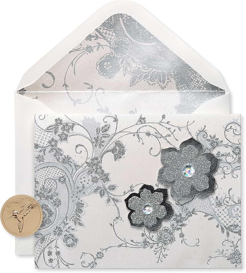 Set of 8 lace and flower blank cards with envelopes and glitter