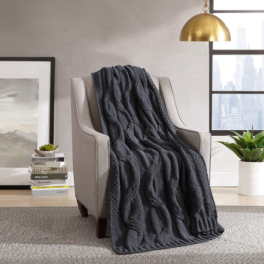 Throw Blanket Soft Cable Knit Home Dcor, All Season Bedding, 50 x 60, Solid Black