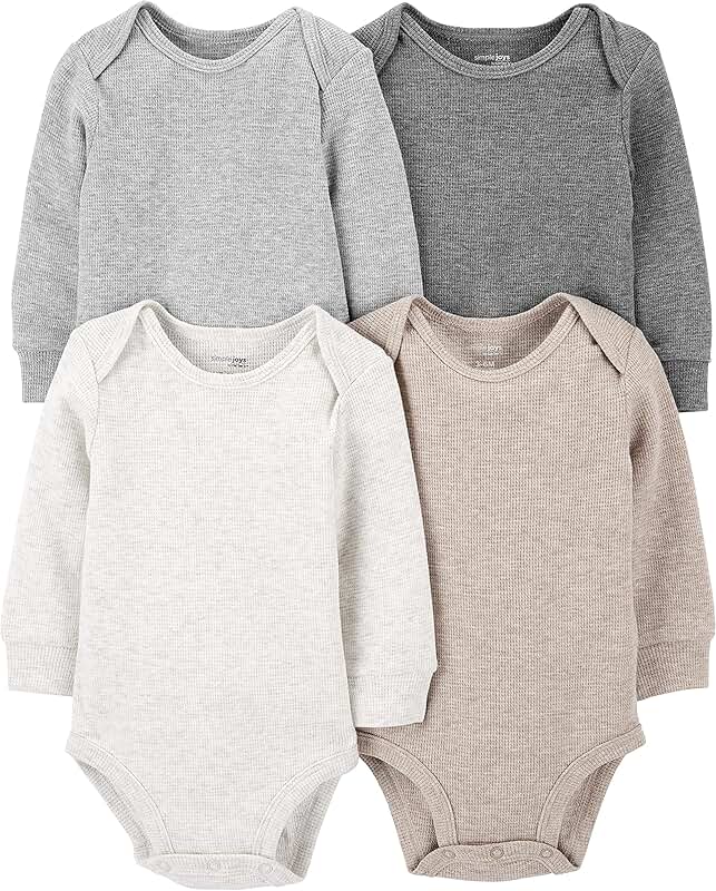 Set of four long-sleeve thermal bodysuits for babies