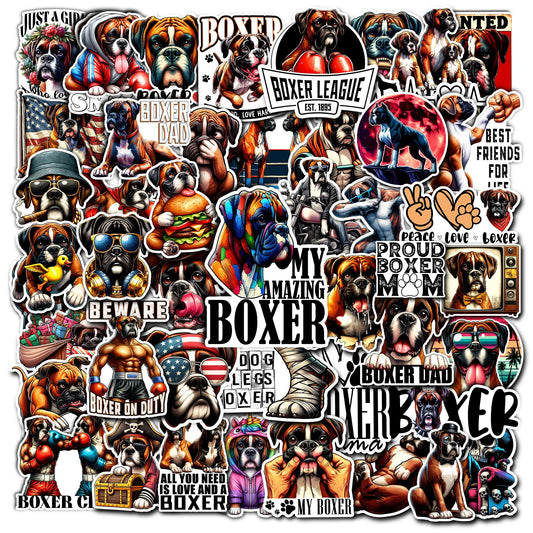 50 Waterproof Boxer Dog Stickers for Decor and Gifts