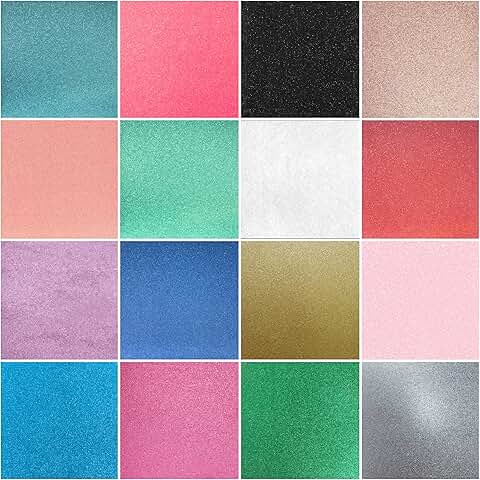 Heavy 12x12 Glitter Cardstock, 16 Sheets, 16 Colors