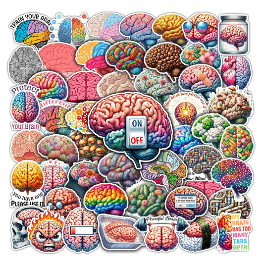 50 Colorful Brain Stickers for Water Bottles and More