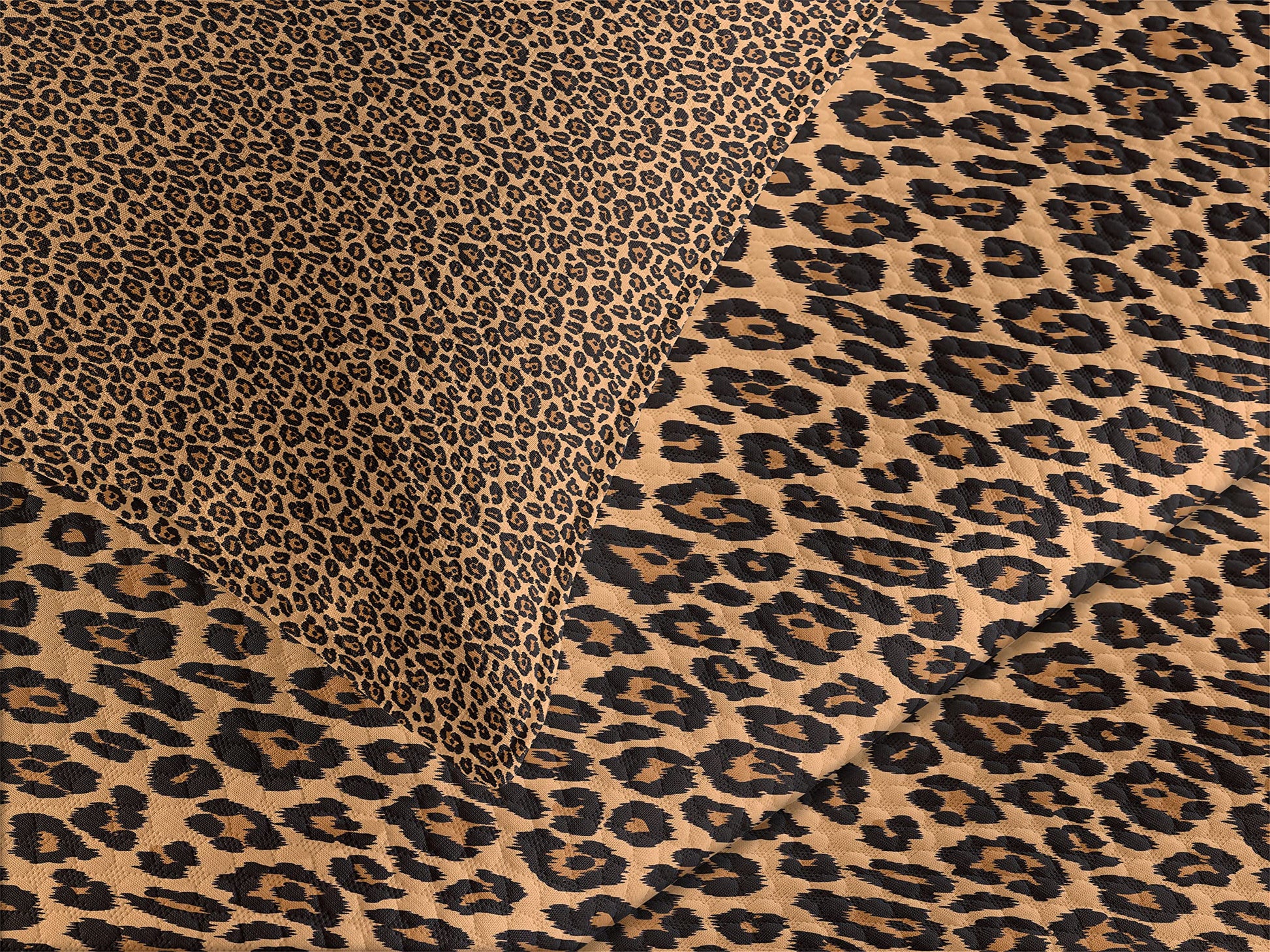 Leopard Print Bedspread, Pale Orange Background with Leopard Spots Illustration Exotic Fauna Pattern, Decorative Quilted 3 Piece Coverlet Set with 2 Pillow Shams, King Size, Orange Black