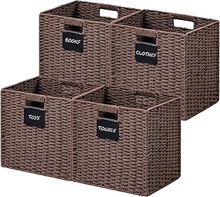 Set of four foldable wicker storage baskets with handles