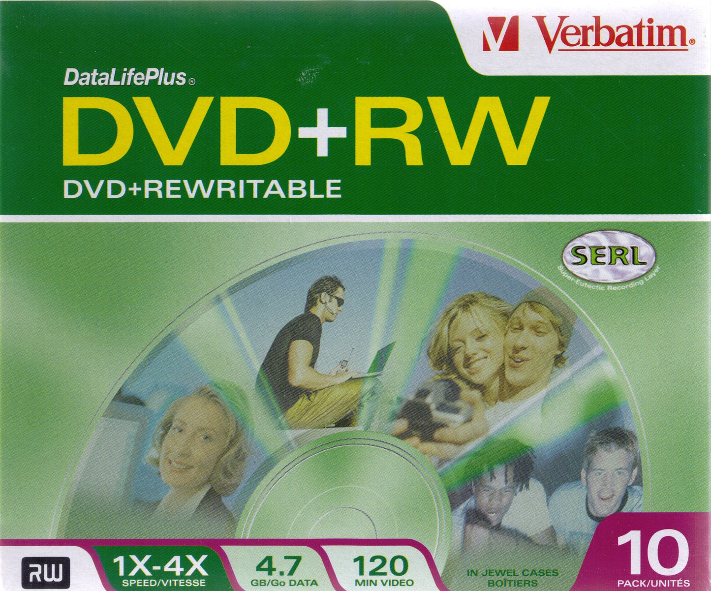 VER94839 - DVD+RW 4.7GB 4X with Branded Surface - 10pk Jewel Case