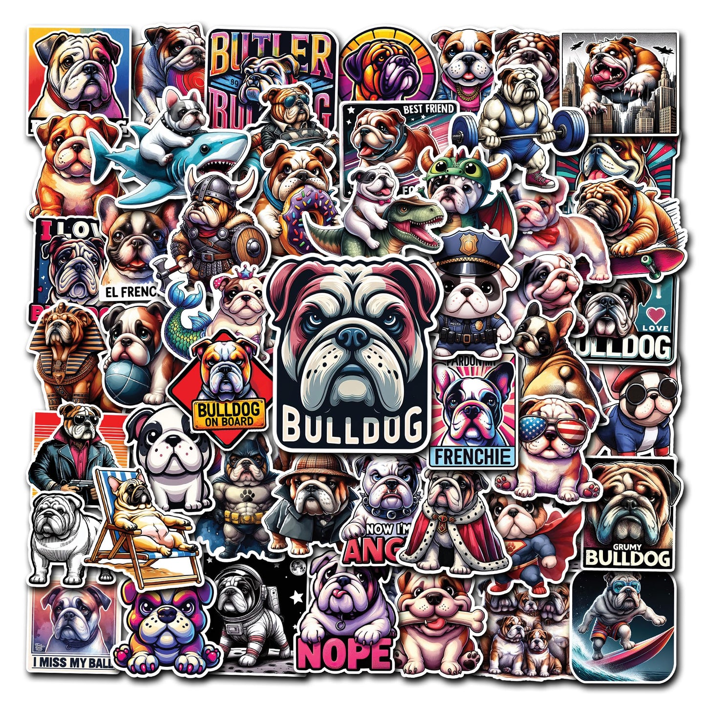 50 Cute French Bulldog Stickers for Kids and Teens