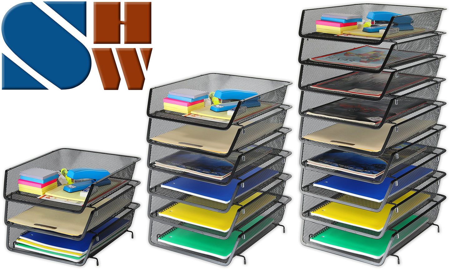 Stackable Desk File Organizer, 3 Pack, Black